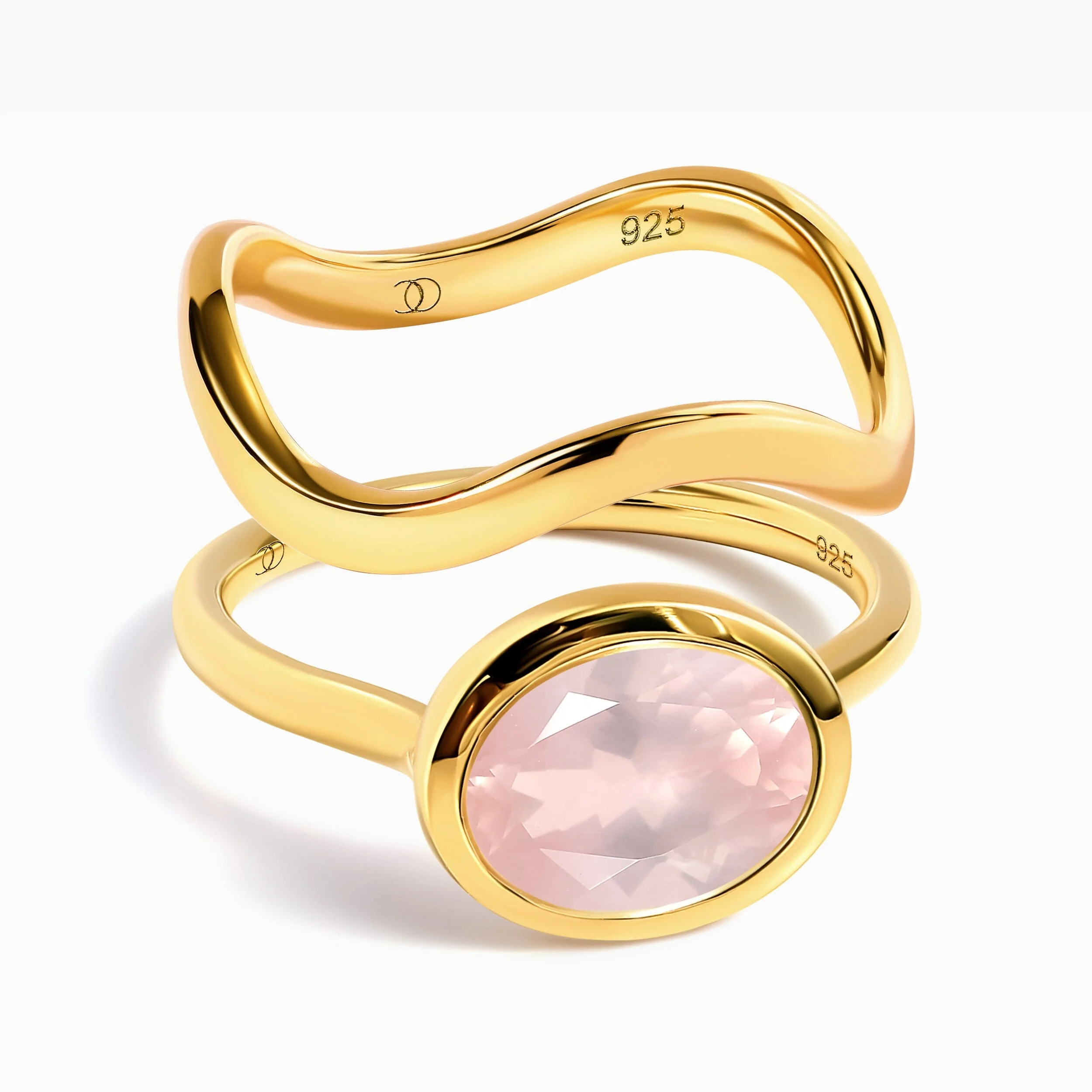 Rose Quartz Skin Touch Ring & Waves Band - Image 5
