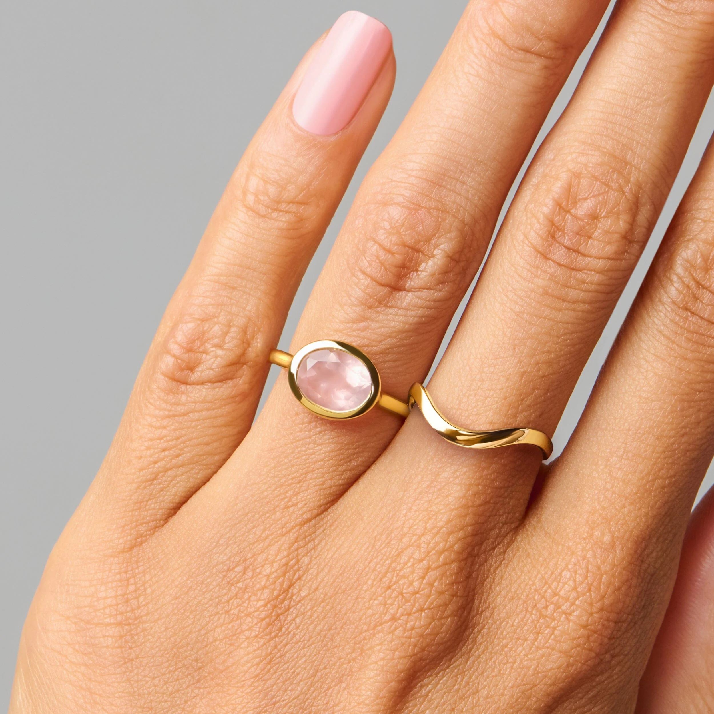 Rose Quartz Skin Touch Ring & Waves Band - Image 6