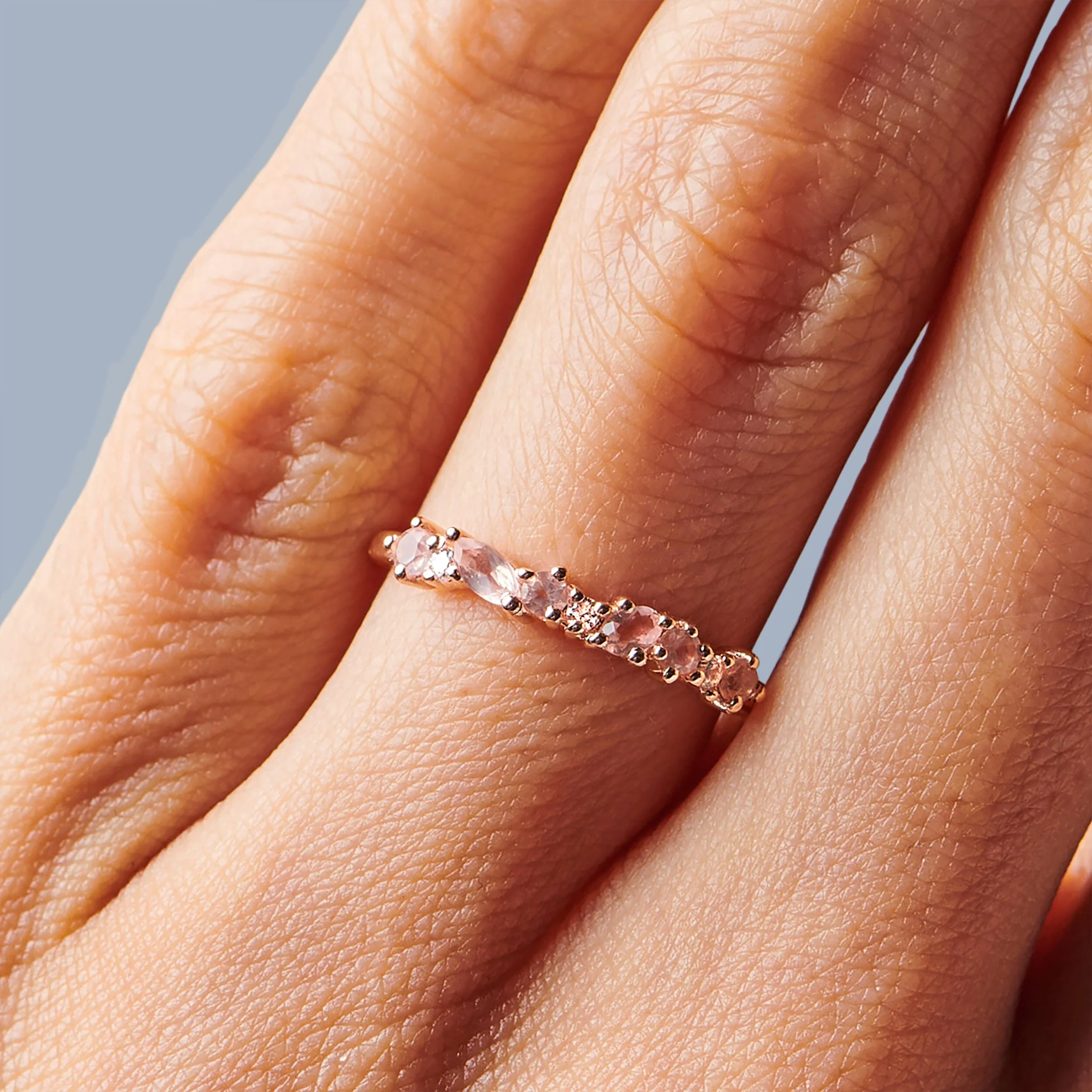 Rose Quartz White Zircon Ring - Grace - Image 4