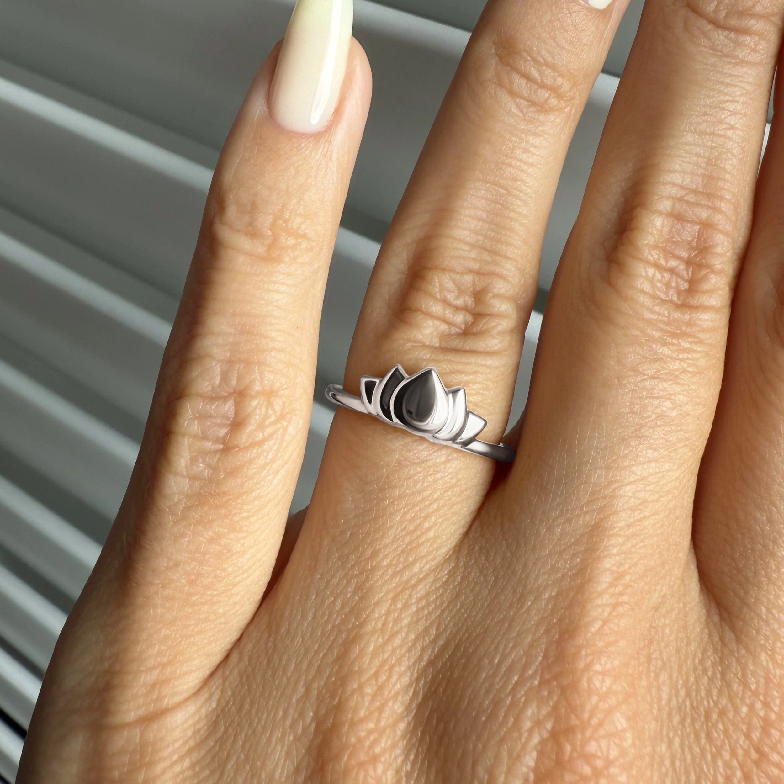 Silver Stacking Ring - Mini Lotus - Image 16