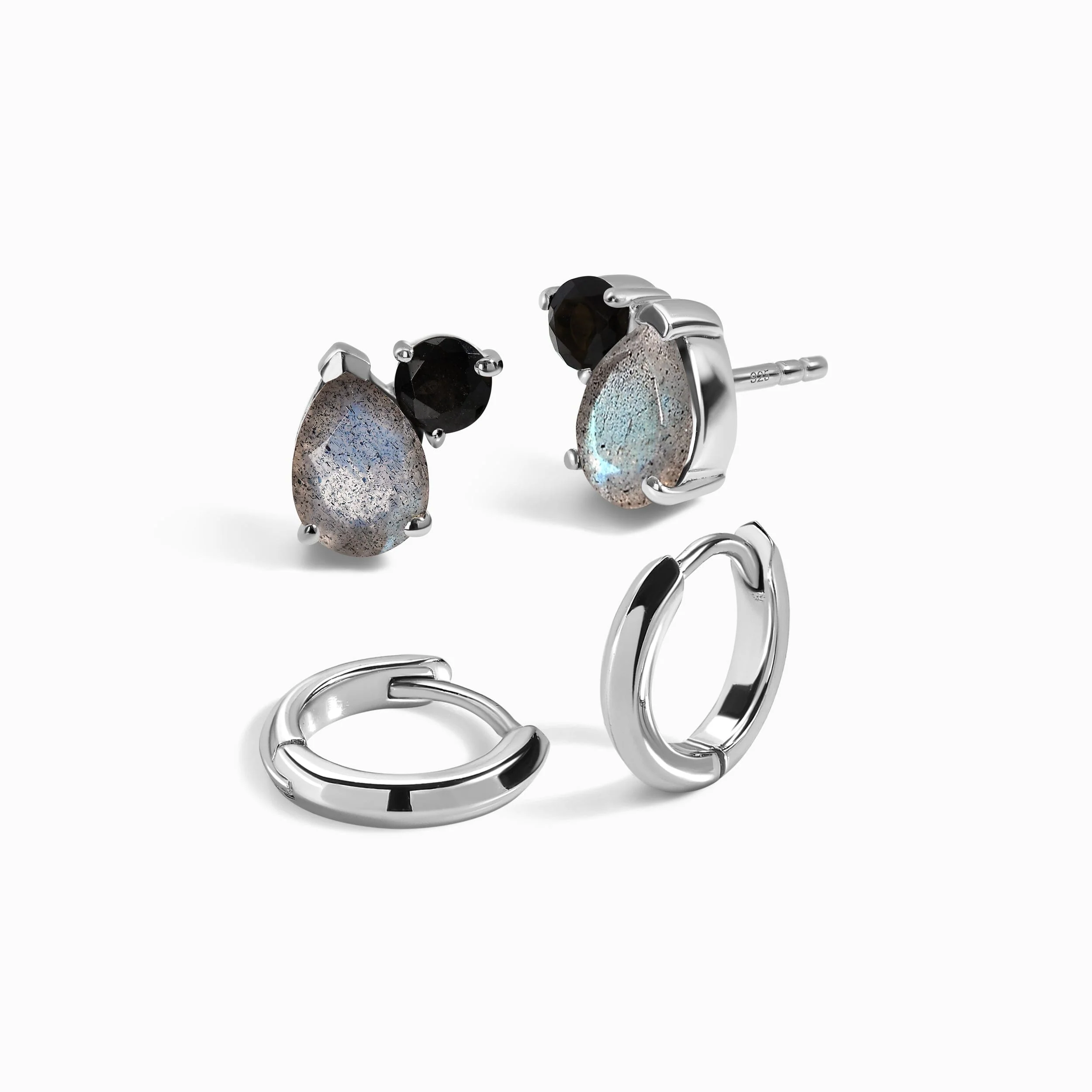 Wholeness Hoops & Toi Et Moi Studs - Labradorite & Black Obsidian - Image 19