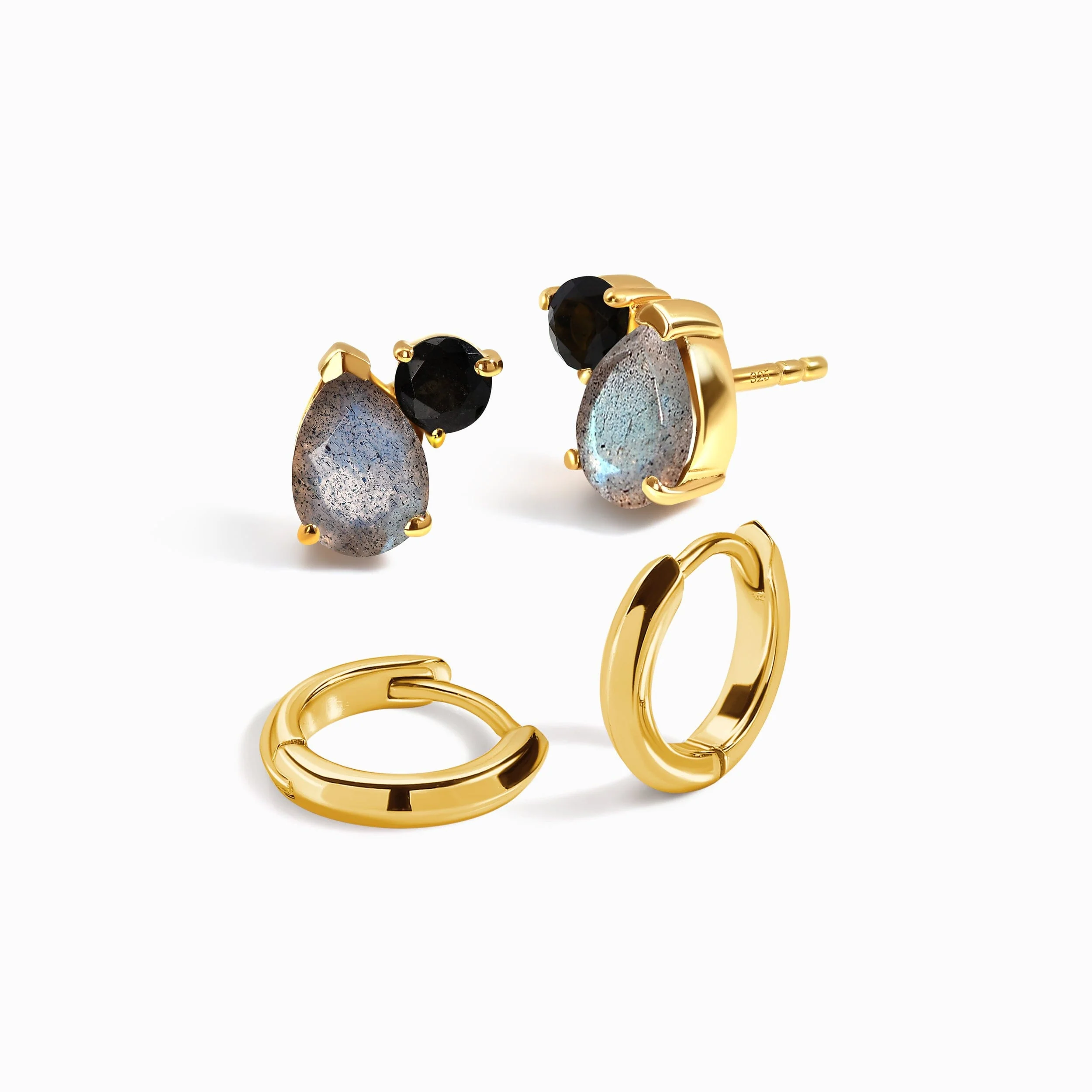 Wholeness Hoops & Toi Et Moi Studs - Labradorite & Black Obsidian - Image 21