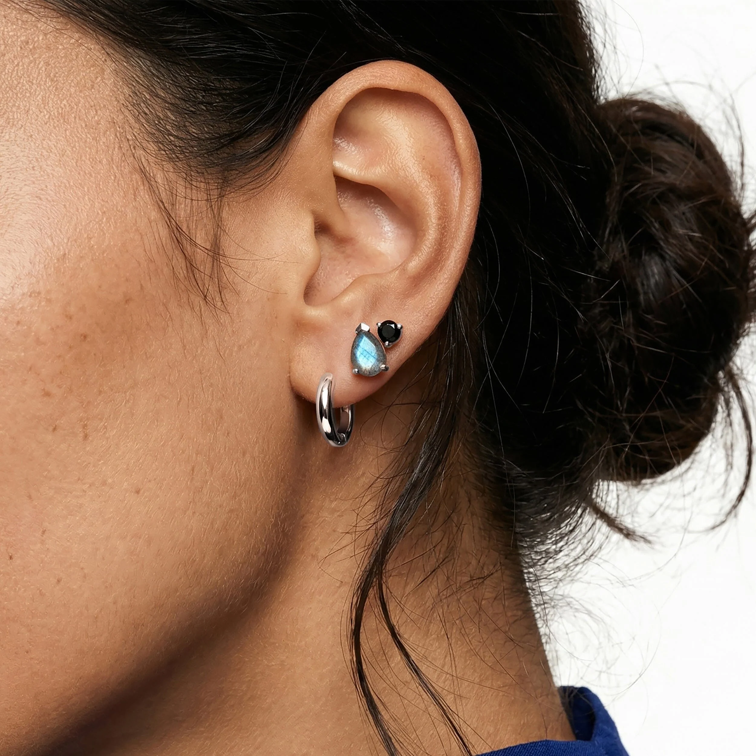 Wholeness Hoops & Toi Et Moi Studs - Labradorite & Black Obsidian - Image 4