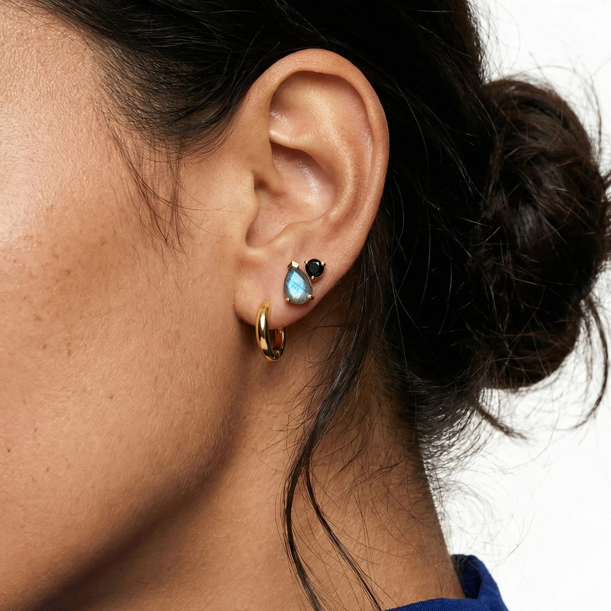 Wholeness Hoops & Toi Et Moi Studs - Labradorite & Black Obsidian - Image 6